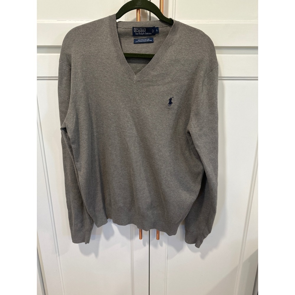 Polo by Ralph Lauren Men's Gray V-Neck Sweater with Navy Pony